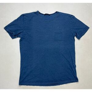 Adolfo Dominguez Blank Pocket T-shirt Women Size 6 Blue Short Sleeve